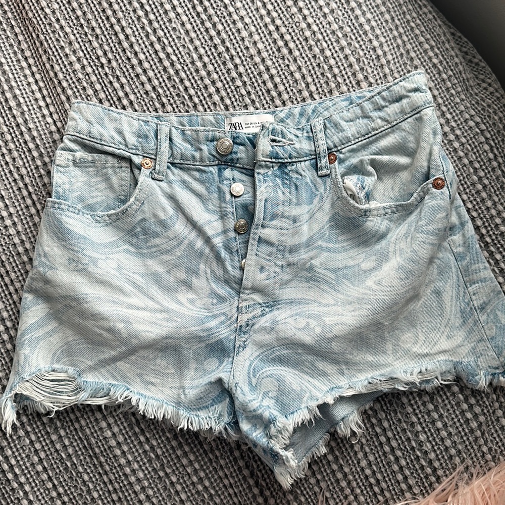 Zara Patterned Denim Shorts